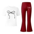 thumbnail image 6 of MAIHAN Kid Girls Clothes Cute Mini Bowknot Print Short Sleeve T Shirt with Flare Leg Pants Set Cute Christmas Outfits Fall Winter Casual Outfit for Girls(Brick Red,9-10 Years), 6 of 6