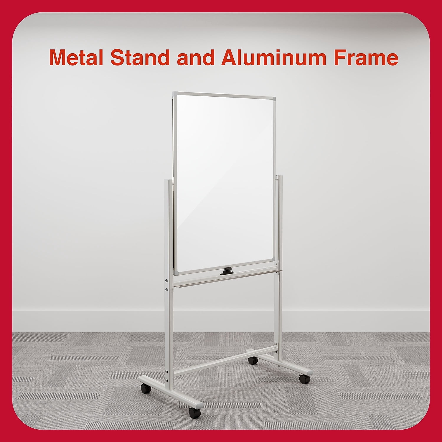 TRU RED Magnetic Painted Steel Mobile Dry Erase Board Aluminum Frame 30"H x 40"W (TR62827)