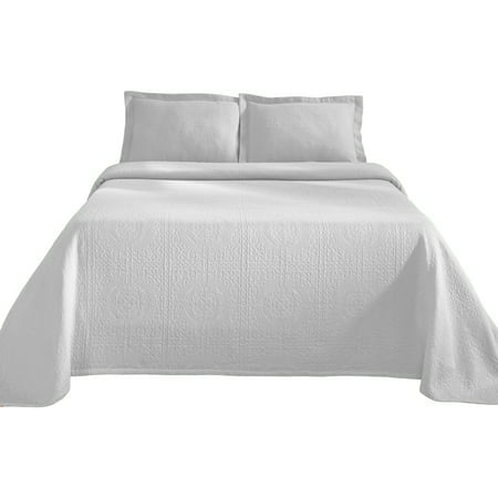 SUPERIOR 100% Cotton Fleur De Lis Matelasse Twin Bedspread, White