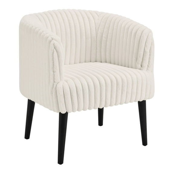 Rachel Accent Chair in White Cord Fur Fabric with Black Legs