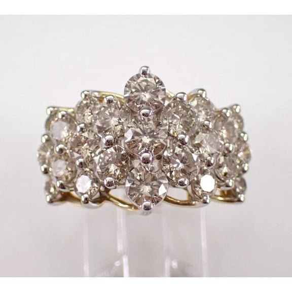 3Ct Round Cut Lab Created Diamond Cluster Women Engagement Band Ring 14K Yellow Gold Plated 925 Silver