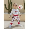 thumbnail image 3 of Rovasas Baby Boy's Fall Sets Long Sleeve Romper Elastic Waist Pants with Hat, 3 of 9