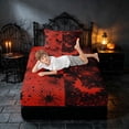 thumbnail image 5 of Homewish Halloween Bat Spider Web Twin Sheets, Grunge Halftone Bedding, Red Black, 3pcs (1 Flat Sheet, 1 Fitted Sheet and 1 Pillowcase), 5 of 6