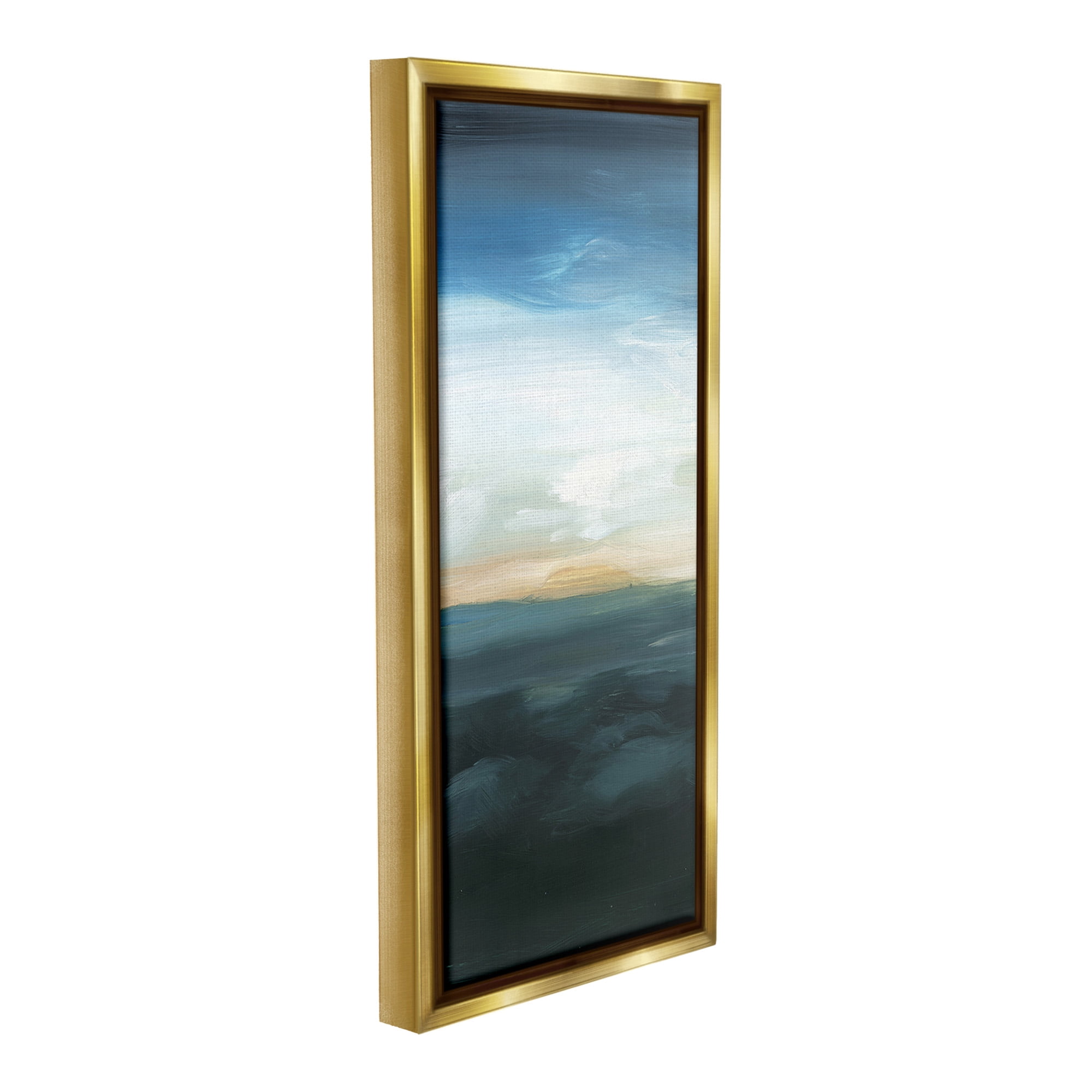 Stupell Industries Dark Abstract Sunrise Landscape Painting Gold Floater Framed Canvas Art Print Wall Art, 14 x 31