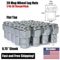 20 Chrome 7/16-20 Mag Lug Nuts 0.75" Shank For Chevy Buick Pontiac Flat Top 7/16