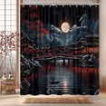 thumbnail image 2 of Japanese Shower Curtain for Men Bathroom, Cool Red and Black Dark Nature Mountain Riverside Full Moon Landscape Anime Shower Curtain Set, Asia Art Bathroom with Hooks-36"W x 72"L (Pack of 1), 2 of 7