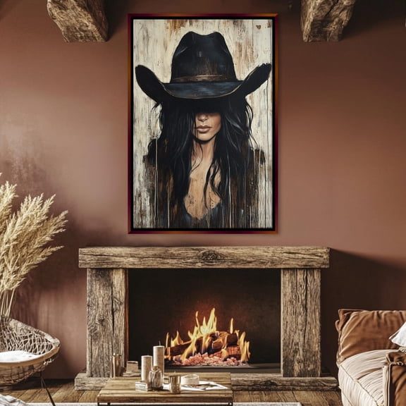 Black Haired Cowgirl Western Wall Decor, Female Print, Extra Wall Art