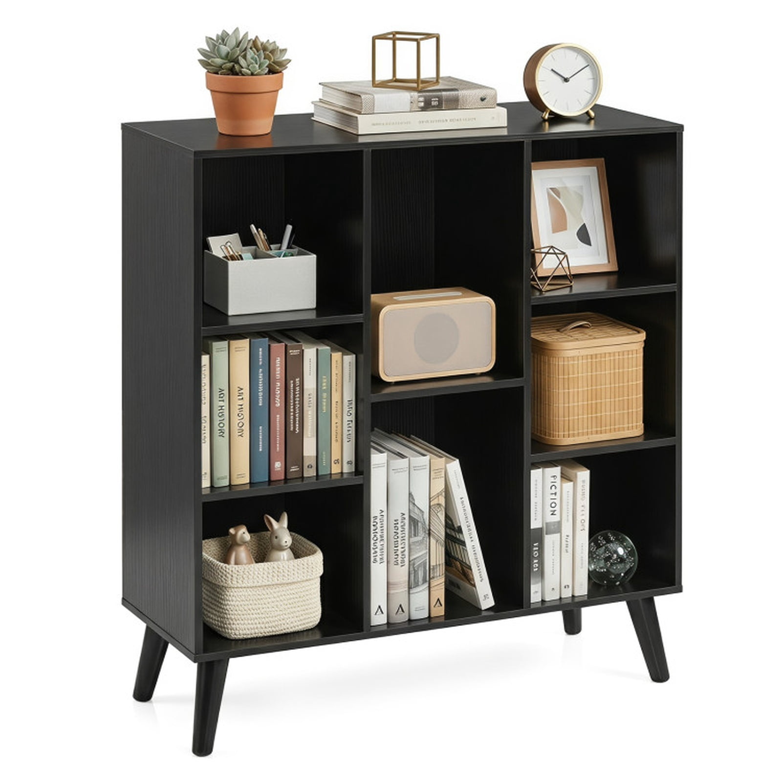 Furnibear 8-Cube Bookcase with Raised Support Legs and 2 Anti-Tipping Kits Freestanding Wood Storage for Study and Living Room, Rustic Brown