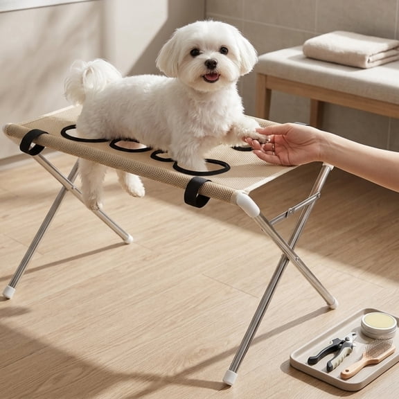 Dog Bath Hammock with Foldable Pet Bathing Stand, Foldable Dog Bath Holder Sling Shower Chair, Quick-Dry Mesh & Sling for Trimming, Bathing, Brushing