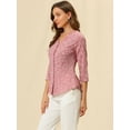 thumbnail image 4 of DARING DIVA Women's V Neck Polka Dots 3/4 Sleeve Casual Button Blouse XS Pink, 4 of 6