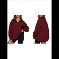 thumbnail image 3 of Sudadera de Entrenamiento de con Media Cremallera para Mujer, de Gran Tamaño, de Larga, Color Liso, con Hombros Caídos. Vino Tinto L, 3 of 5