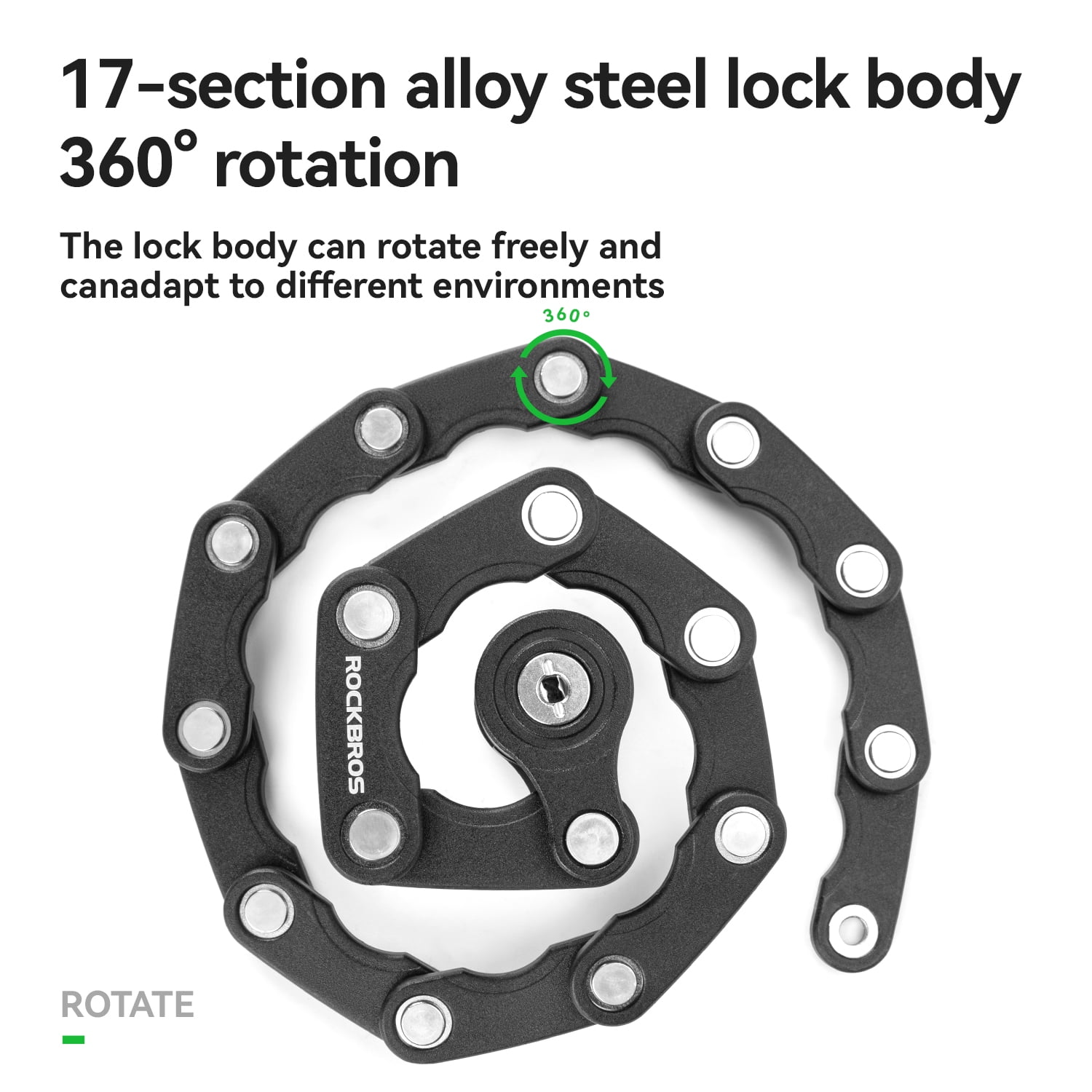 ROCKBROS Folding Bike Lock w/Keys,.2.3 FT Bicycle Compact Anti Theft Chian Locks