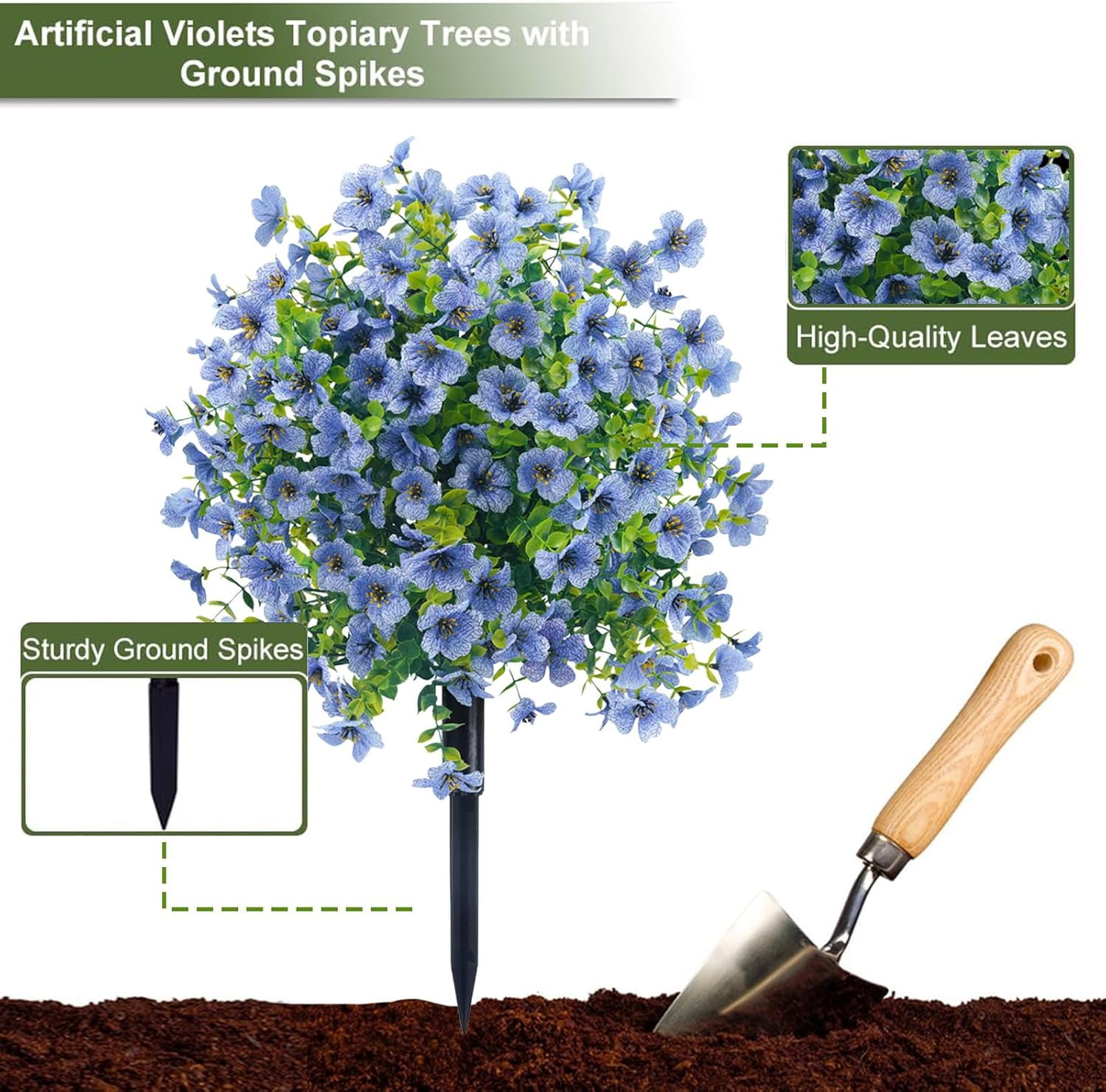 23in Artificial Violet Ball Topiary Trees with Ground Spikes, 1 Pack Fake Artificial Bushes Plants,Faux Artificial Shrubs Tree for Indoor Outdoor Front Porch Decor (MC)