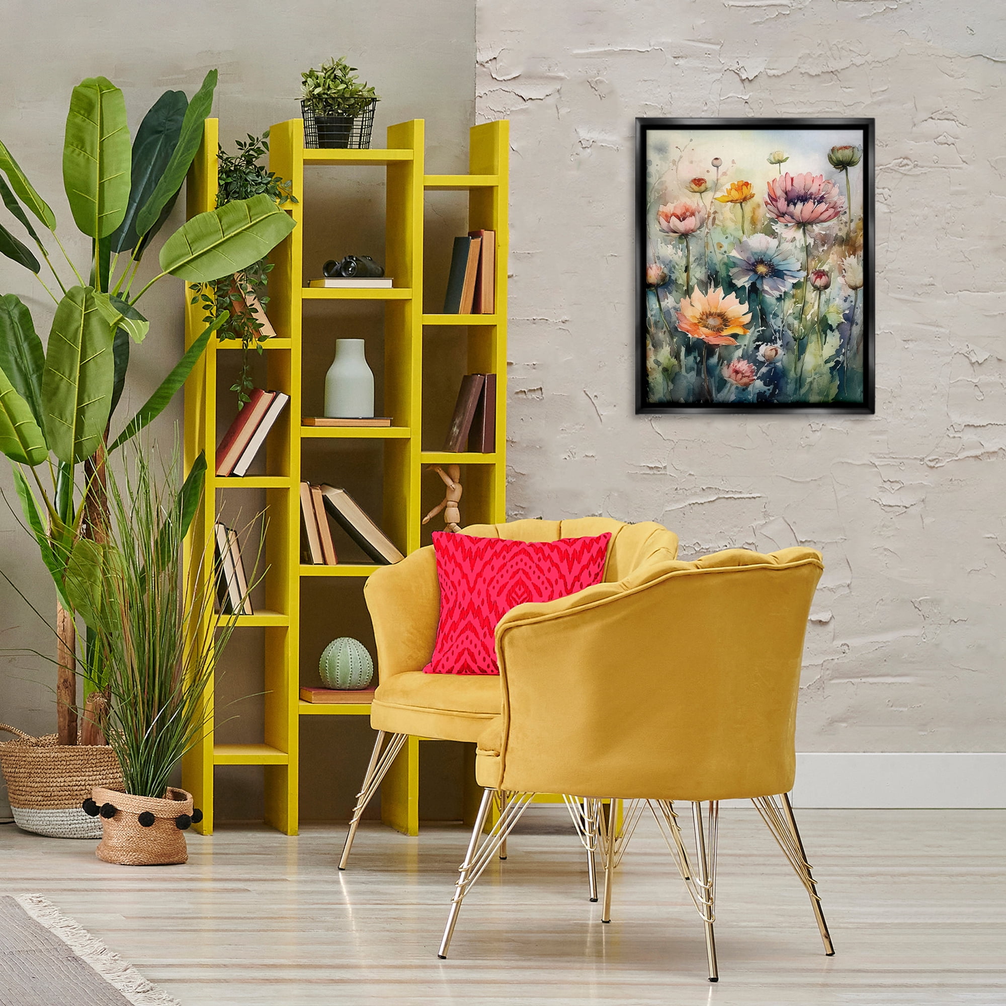 Stupell Industries Wild Gerbera Daisies Plants & Flowers Painting Black Floater Framed Canvas Art Print Wall Art, 17 x 21