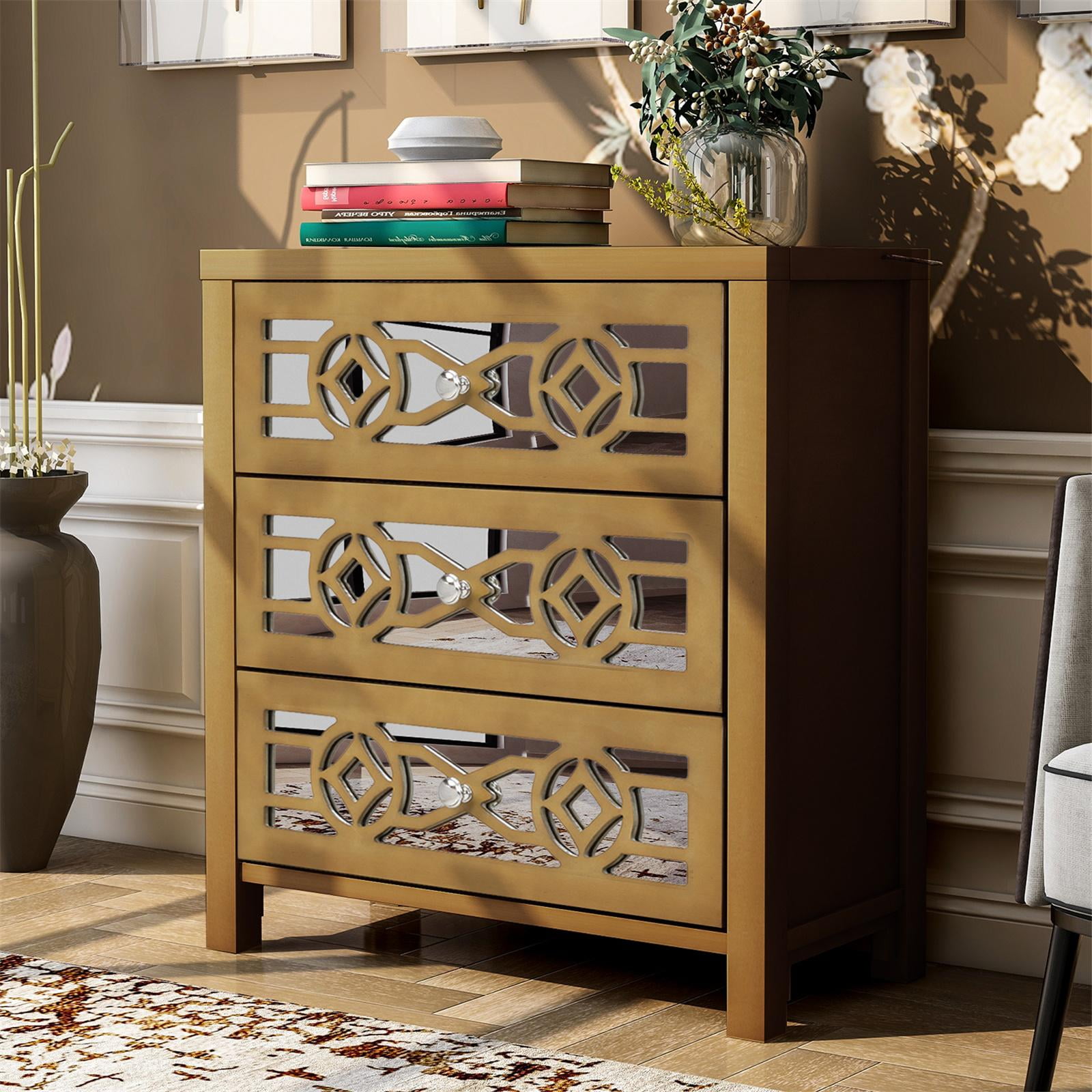 Wood Storage Chests, Accent with 3 Drawers and Decorative