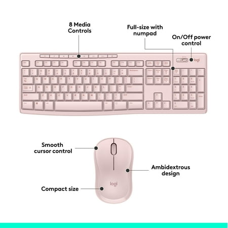 Logitech MK270 Wireless Keyboard and Mouse Combo, Rose