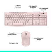Logitech MK270 Wireless Keyboard and Mouse Combo, Rose