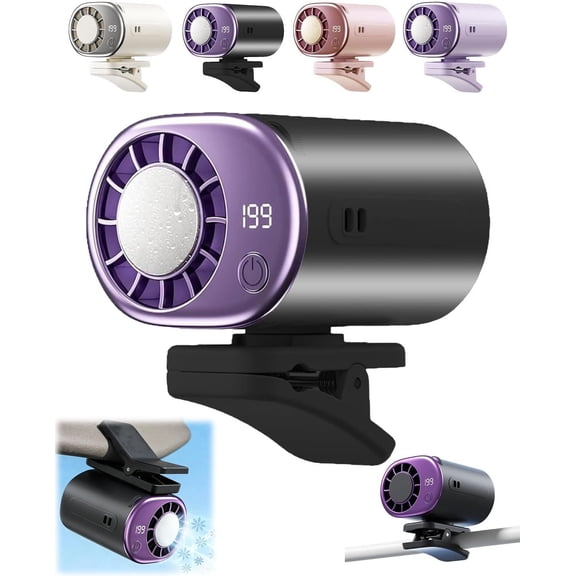 2026 Car Clip on Air Conditioner Fan with LED Display, Portable Mini Cooling System for Auto Vehicle, USB Rechargeable Battery Powered Gadget,16℃ Semi-Cooling Wide Clamp(Black)