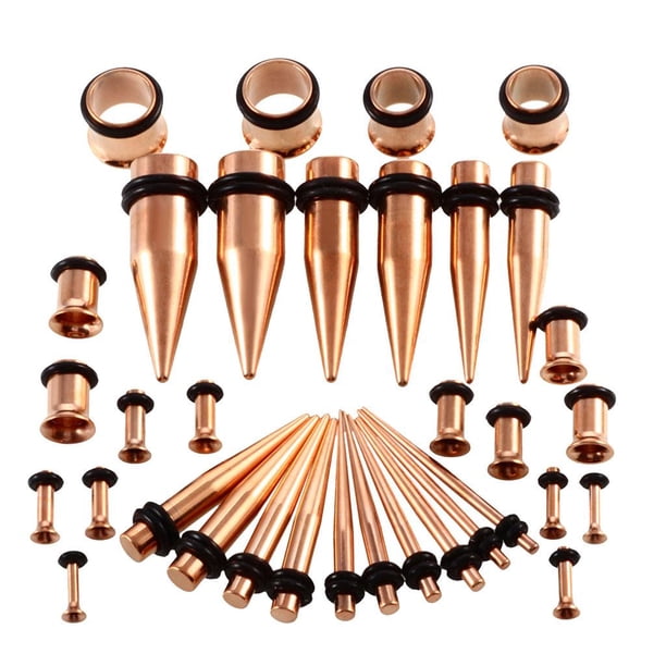 36 Unidades De Estiramiento De Tapones Cónicos de material acero Inoxidable Accesorio Para Oído - oro and rosa, 14g-00g Yinane Kit de estiramiento de medidores para oídos