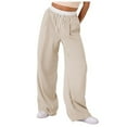 thumbnail image 1 of YFELWZ Womens Plus Size Color Contrast Draw Rope Casual Wide Leg Pocket Straight Leg Loose Wide Leg Pants Beige L, 1 of 7