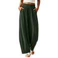 thumbnail image 2 of Oiangi Womens Barrel Pants High Waist Wide Leg Pant Fall Casual Ruched Lounge Trousers with Pockets Army Green 3XL, 2 of 8