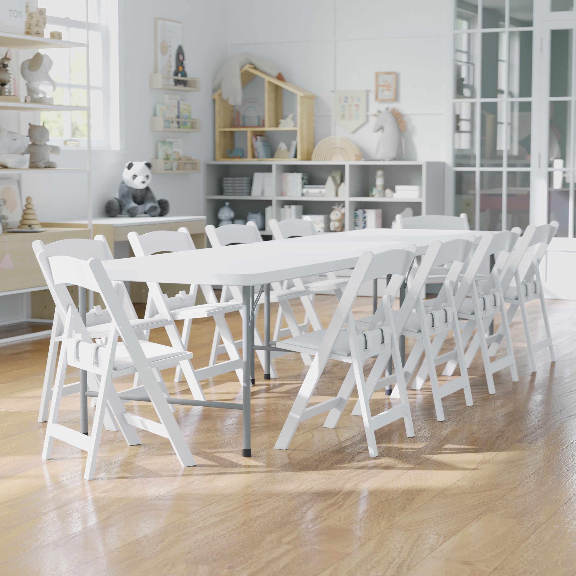 Flash Furniture Kids White Resin Folding Chair with White Vinyl Padded Seat