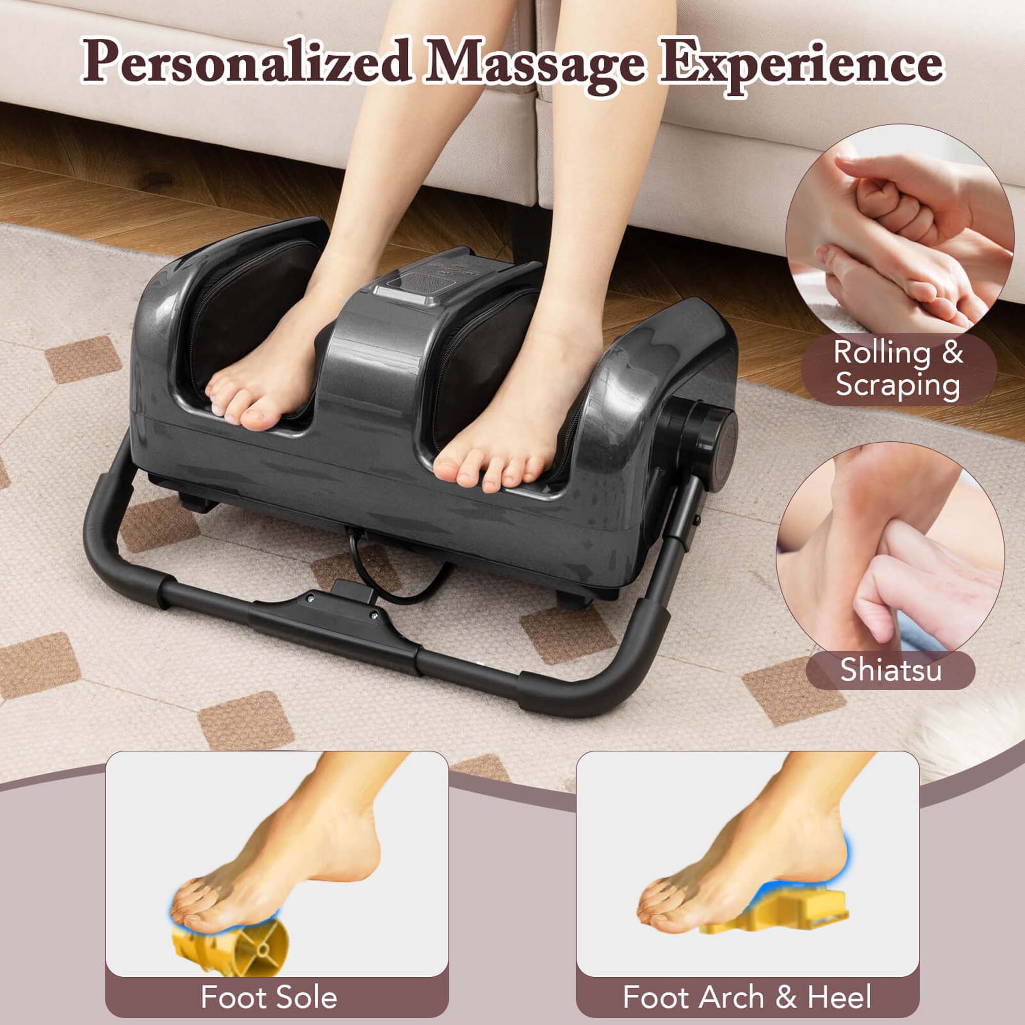 Costway Foot & Calf Massager Deep Kneading Shiatsu Massager Machine with Heat Gray