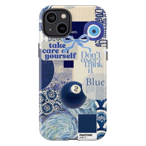 Blue Aesthetic Collage Phone Case, Motivational iPhone Cover, Modern Art Design Protective Case for iPhone 17 16 15 14 13 12 11 Plus Pro Max Mini