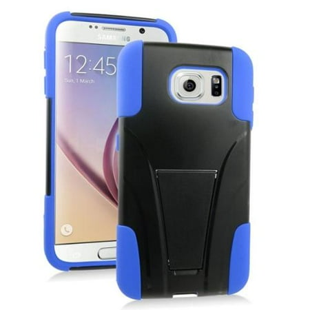 Plastic Dual Stand - Insten Hard Dual Layer Plastic Silicone Case with stand For Samsung Galaxy S6 - Blue