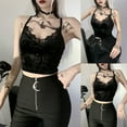 thumbnail image 4 of Women Black Velvet Camisole Gothic Punk Spaghetti Straps V-Neck Lace Crop Top, 4 of 19