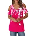 thumbnail image 1 of Tops de Algodón para las Mujeres Impresión de Manga Corta Cuello en V Fuera Del Hombro Blusa de Moda, Imitación de Algodón para el Hogar Diario, 1 of 7
