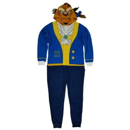 Beauty and the Beast Disney Mens Fleece Costume Union Suit Hooded