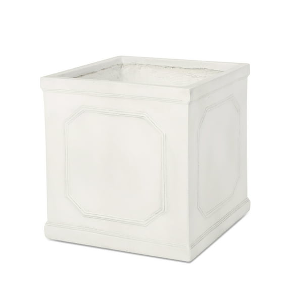 GDF Studio Greg Outdoor Cast Stone Planter, Antique White Large