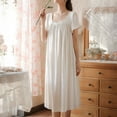 thumbnail image 3 of SWSMCLT Women's Princess Nightgown Soft Short Sleeve Vintage Fall Knee Length Sleepwear Cotton Pajamas Summer White Large, 3 of 4