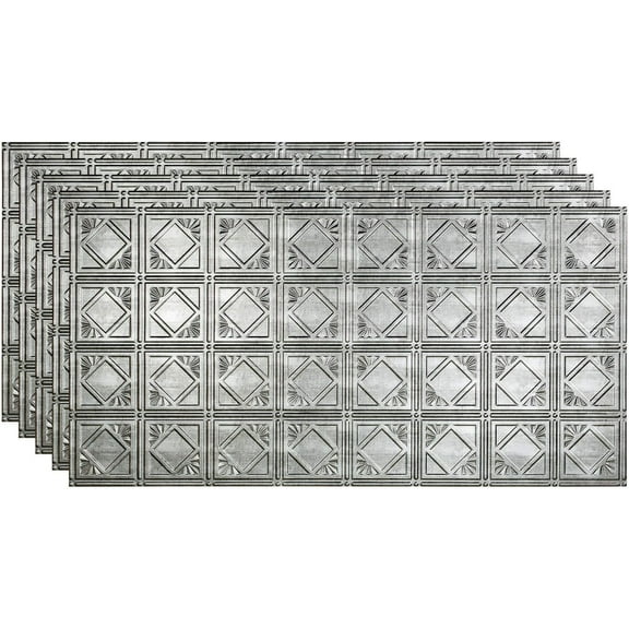 FASÄDE Traditional Style/Pattern 4 Decorative Vinyl 2ft x 4ft Glue Up Ceiling Panel in Crosshatch Silver (5 Pack)