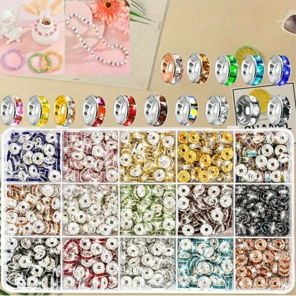 8mm Spacer Beads for Jewelry Making - 900 Pcs Rondelle Rhinestone Crystal Beads, 15 Colors Bracelet Spacers, DIY Craft Beads for Pens and Accessory Making