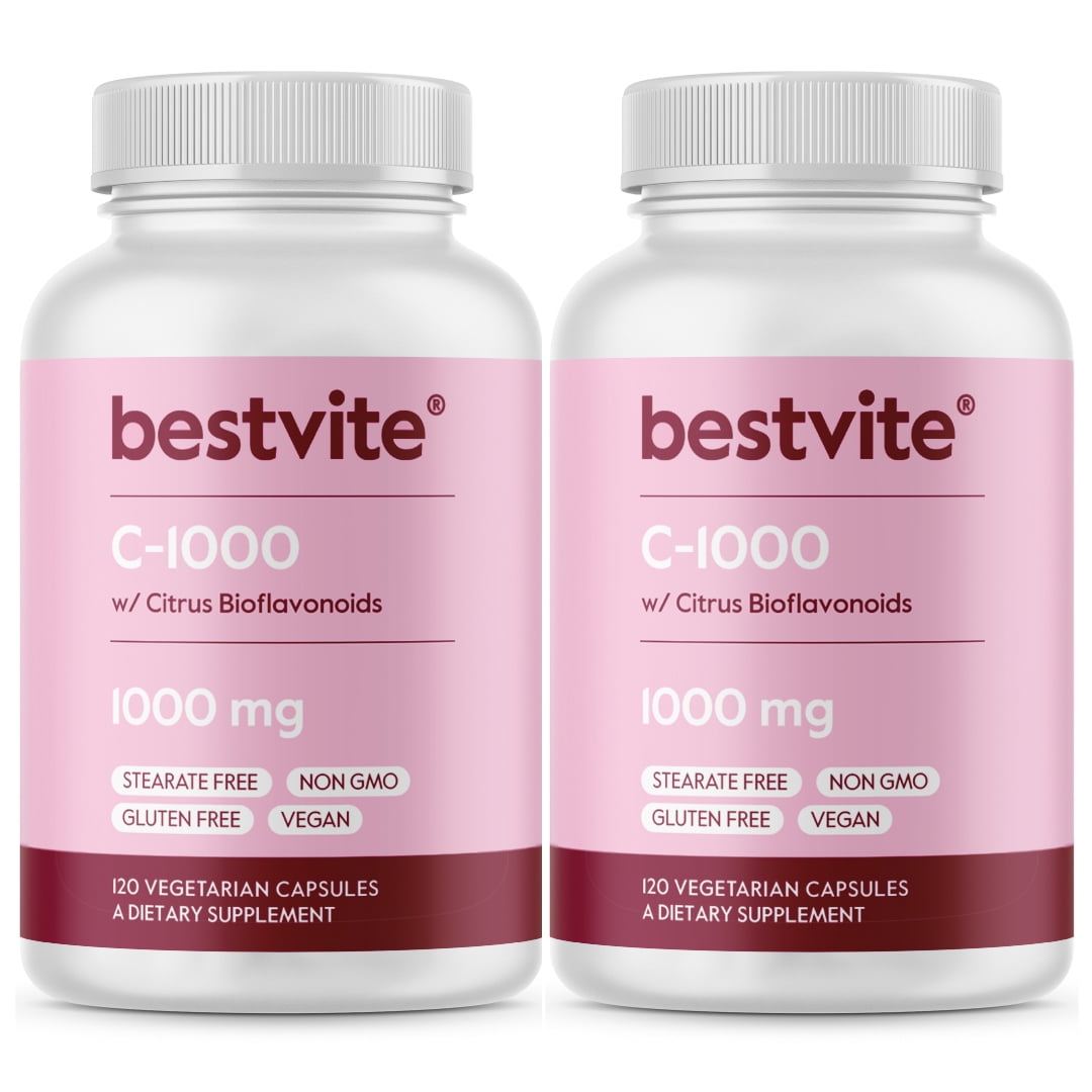 Vitamin C 1000mg (240 Vegetarian Capsules)(120 x 2) with Citrus Bioflavonoids - No Stearates - No Gelatin - Vegan - Non GMO - Gluten Free