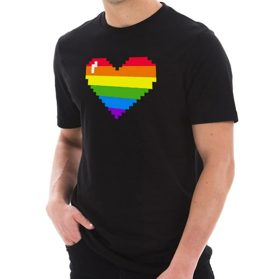 Plus Size Pixel Rainbow Heart Graphic Design Short Sleeve Cotton Jersey T-Shirt - Black XL