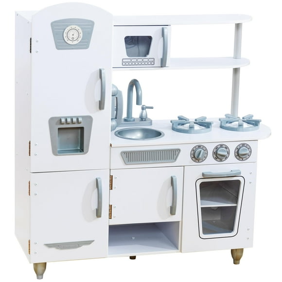 KidKraft Cuisine de Jeu en Bois Vintage avec Machine à Glaçons et Téléphone de Jeu, Blanc