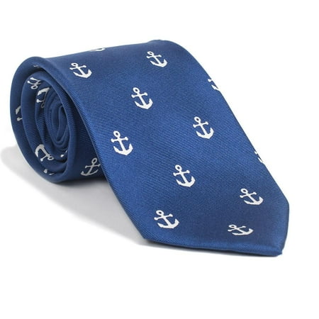 - SummerTies Anchor Necktie - White on Navy, Printed Silk, Kids Length