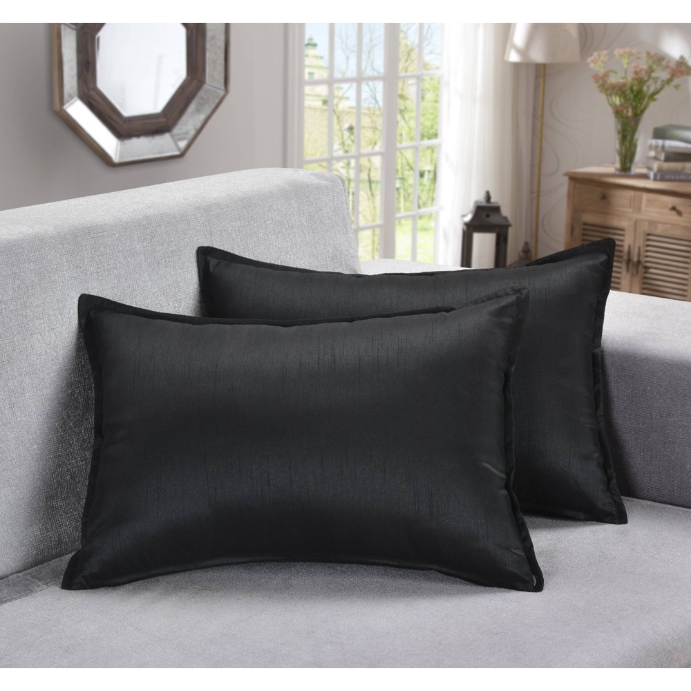 Aiking Home 2 Pieces of 12"x18" Solid Faux Silk Throw Pillow COVERs