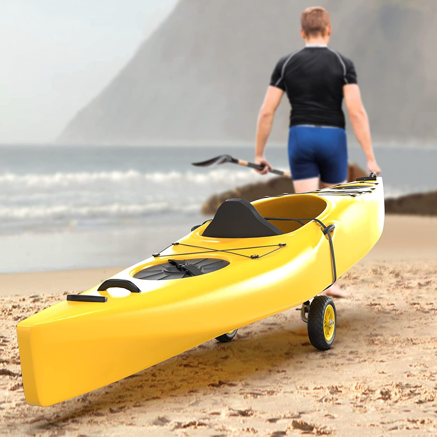Bonnlo Kayak Car Foldable Aluminum Kayak Trailer with 10'' Solid Tires