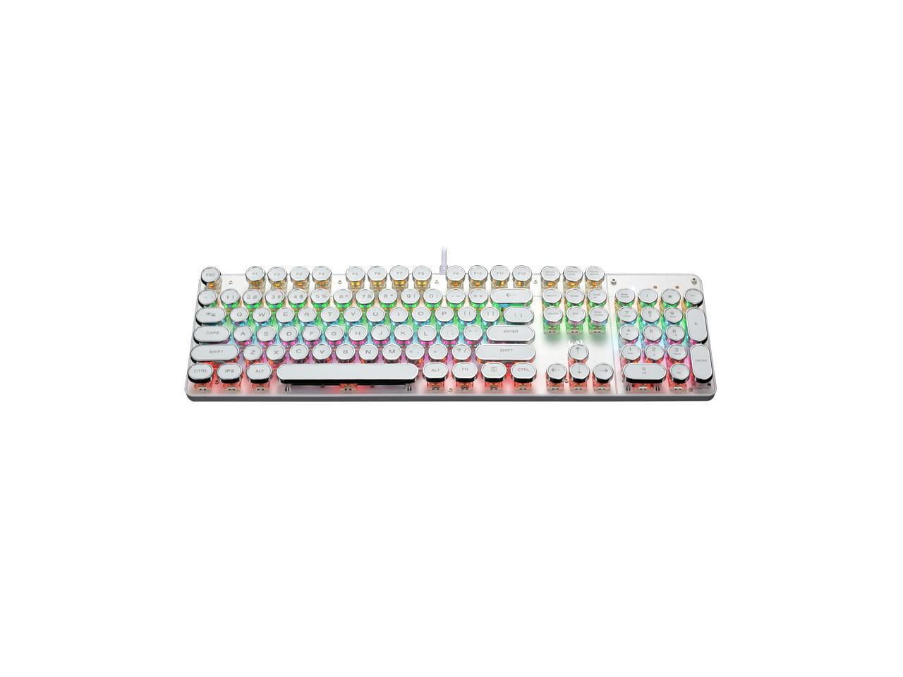 USB LED Backlit Retro Typewriter Mechanical Keyboard -Blue Switch - Round Keycaps -104 Keys Gaming Keyboard Mechanical Gaming Keyboard for PC/Mac/Gamer