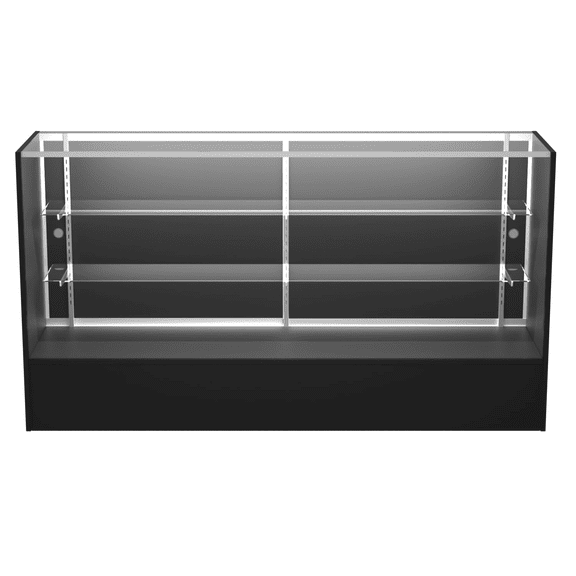70" W x 38" H x 18" D - full vision display showcase, Black Wooden Frame with LED