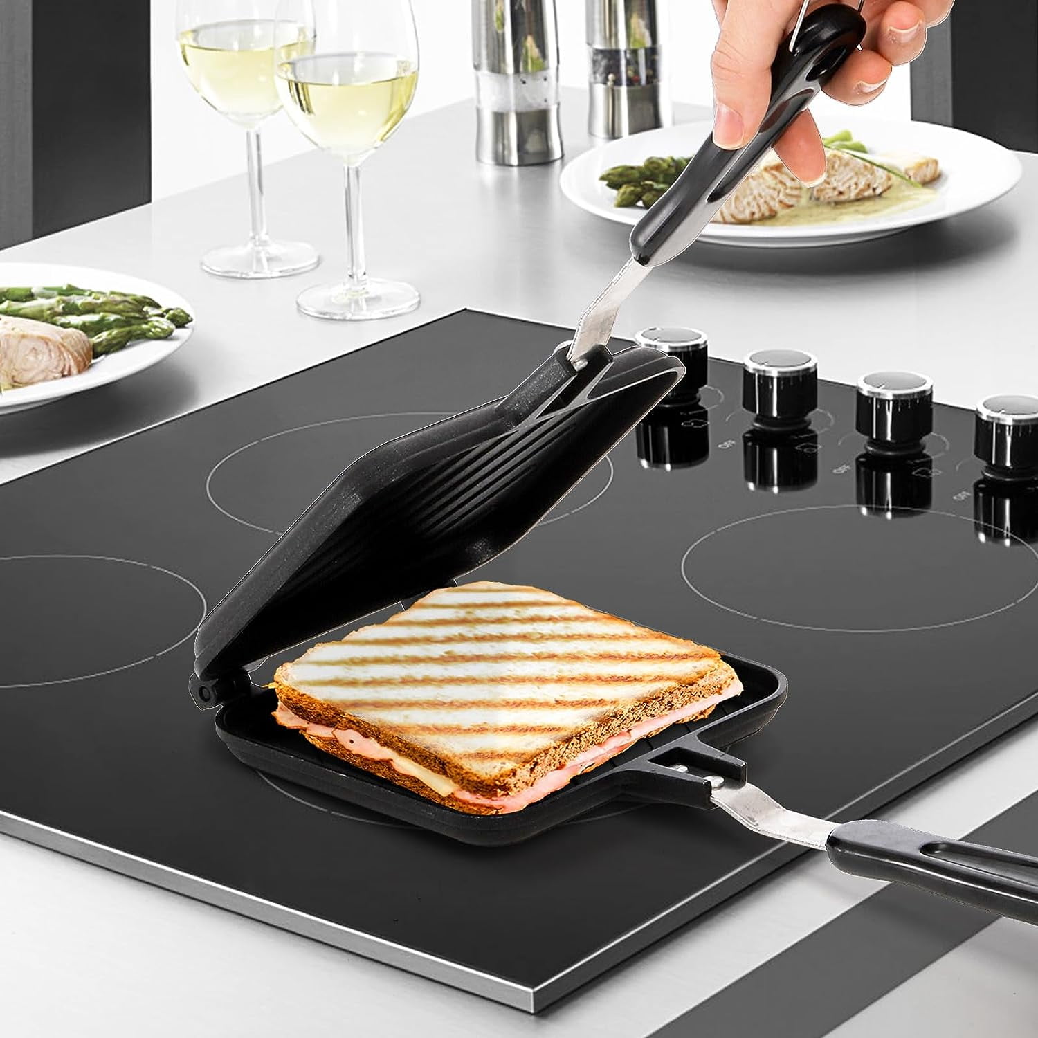 Joyzan Stovetop Sandwich Maker, Double Sided Hot Nonstick Toasted Frying Pan Panini Press Grilled Waffle Cooker Flip Plates Baking C