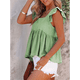 thumbnail image 5 of Blusa Informal de Mujer con Cuello Cuadrado, Volantes, Mangas , Peplum, Babydoll, Sin Mangas, Verde, Talla XL, 5 of 9