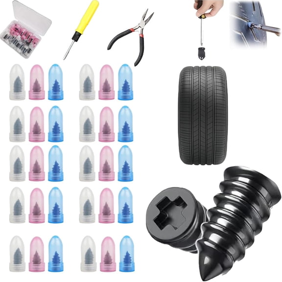 Instant Tire Plug Repair Kit,Tire Repair Rubber Nail Kit,with Box and Screwdriver & Needle-Nose Pliers,for Auto Car Motorcycle (10PC*(Large Medium Small))