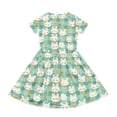 thumbnail image 4 of yuCgh Girls Easter Party Dress, Short Sleeve Summer Dress with Pocket & Floral Print, Lightweight Casual Easter Dress for Children,Light Green 130, 4 of 5