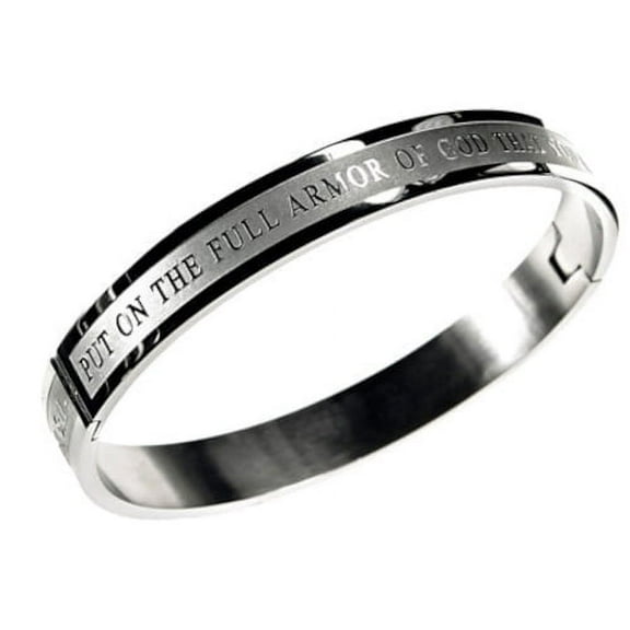Armor of God Bangle Bracelet, Ephesians 6 Bible Verse, Stainless Steel with Lock
