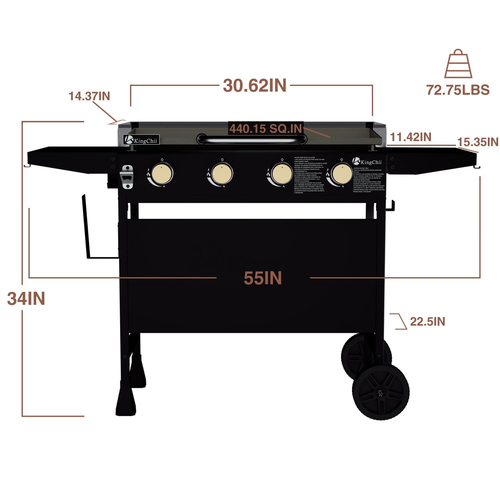 KingChii 4-Burner 30.6" Propane Griddle Outdoor Flat Top Gas Grill Griddle with Hard Cover for Camping, Tailgating, BBQ, Parties, Backyard & Patio